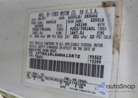 1998 Ford F-150 Lariat/Standard/Xl/Xlt z USA, uszkodzony, nr VIN 1FTRX18L6WNA13872